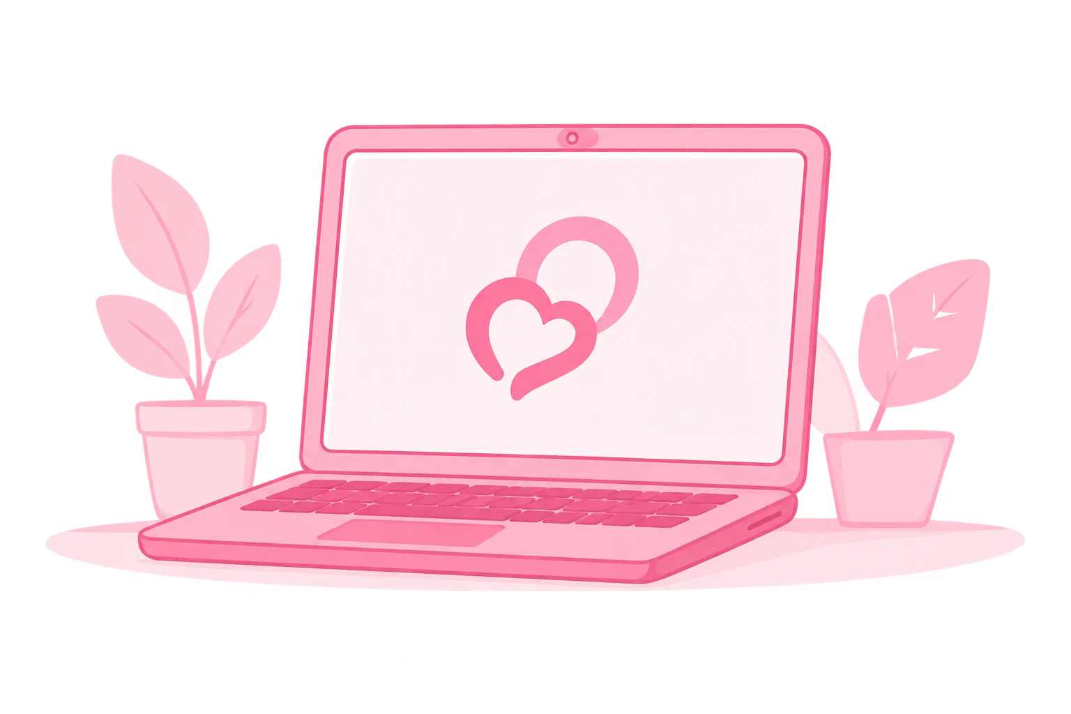 ノートPCと観葉植物のイラスト